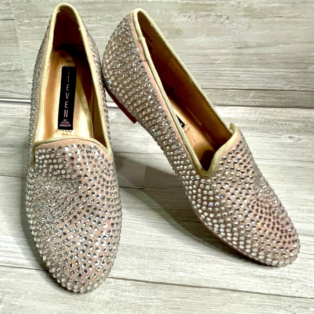 Steven By Steve Madden Tan Rhinestone Loafers